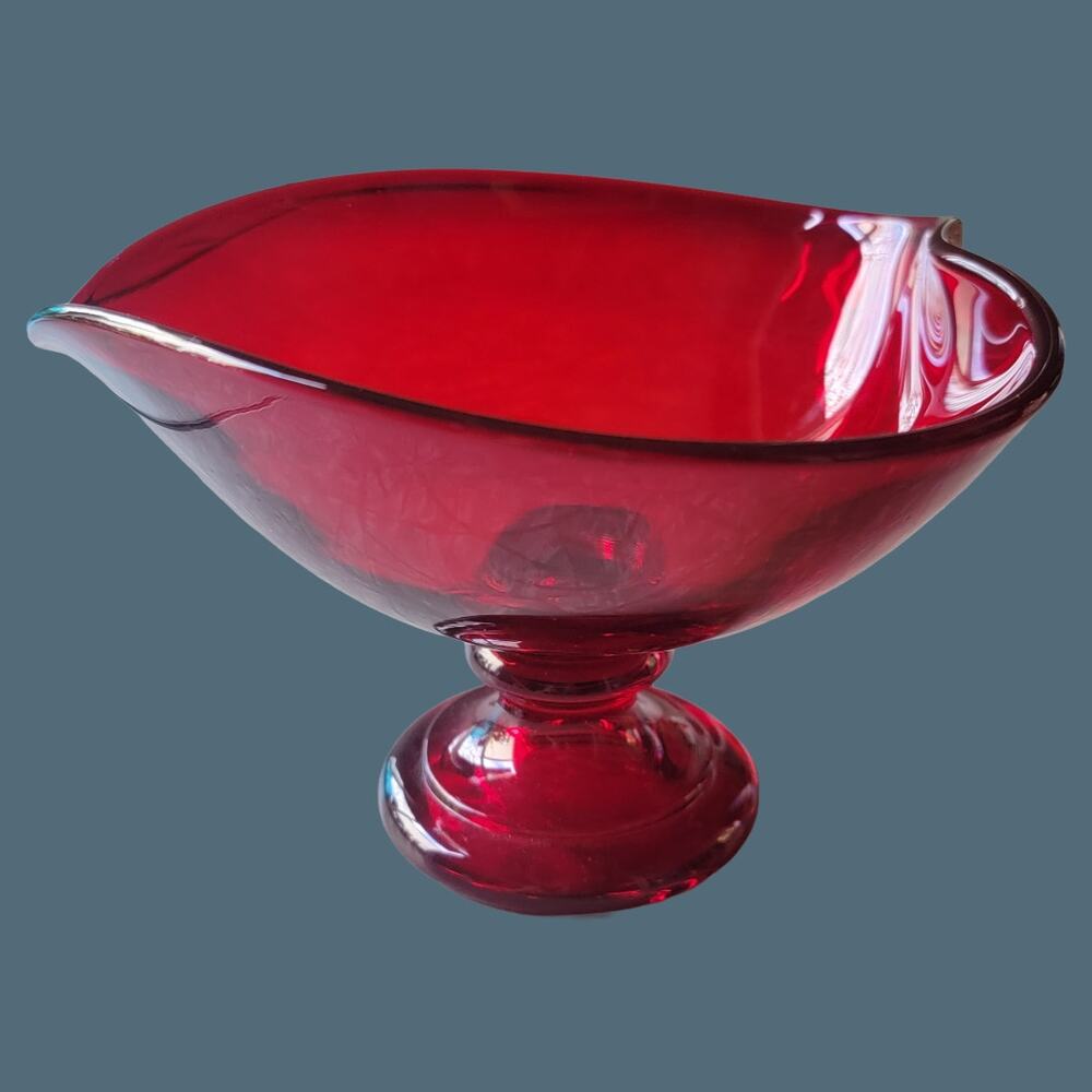 Vintage 1960 Fostoria Heart-Shaped Ruby Red Pedestal Compote